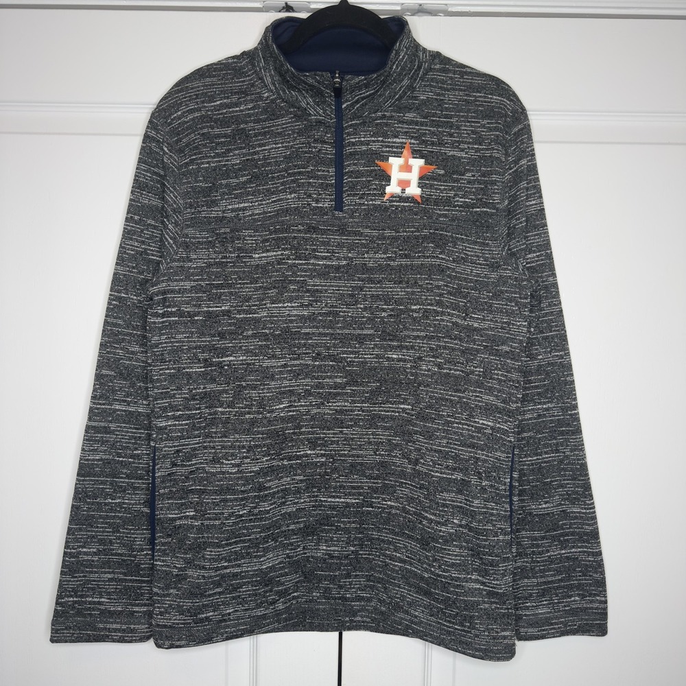 Houston Astros Sweatshirt Mens Small Gray MLB Baseball Majestic Quarter Zip